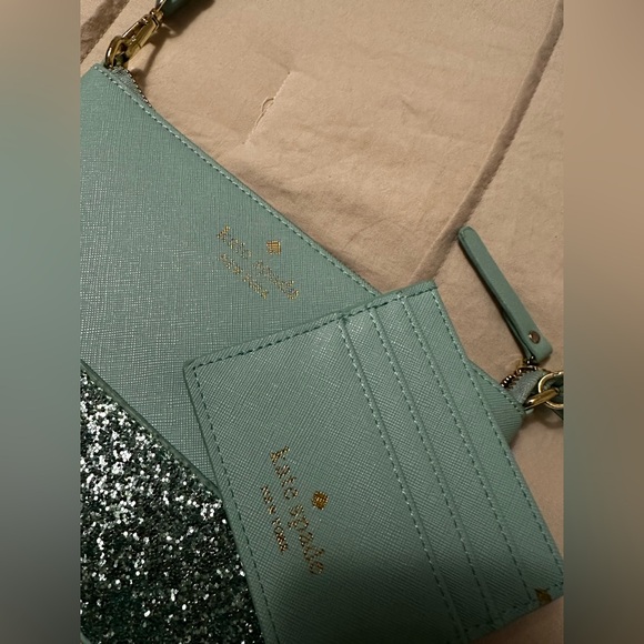 Teal glittery Kate spade purse with card holder. - Picture 2 of 5